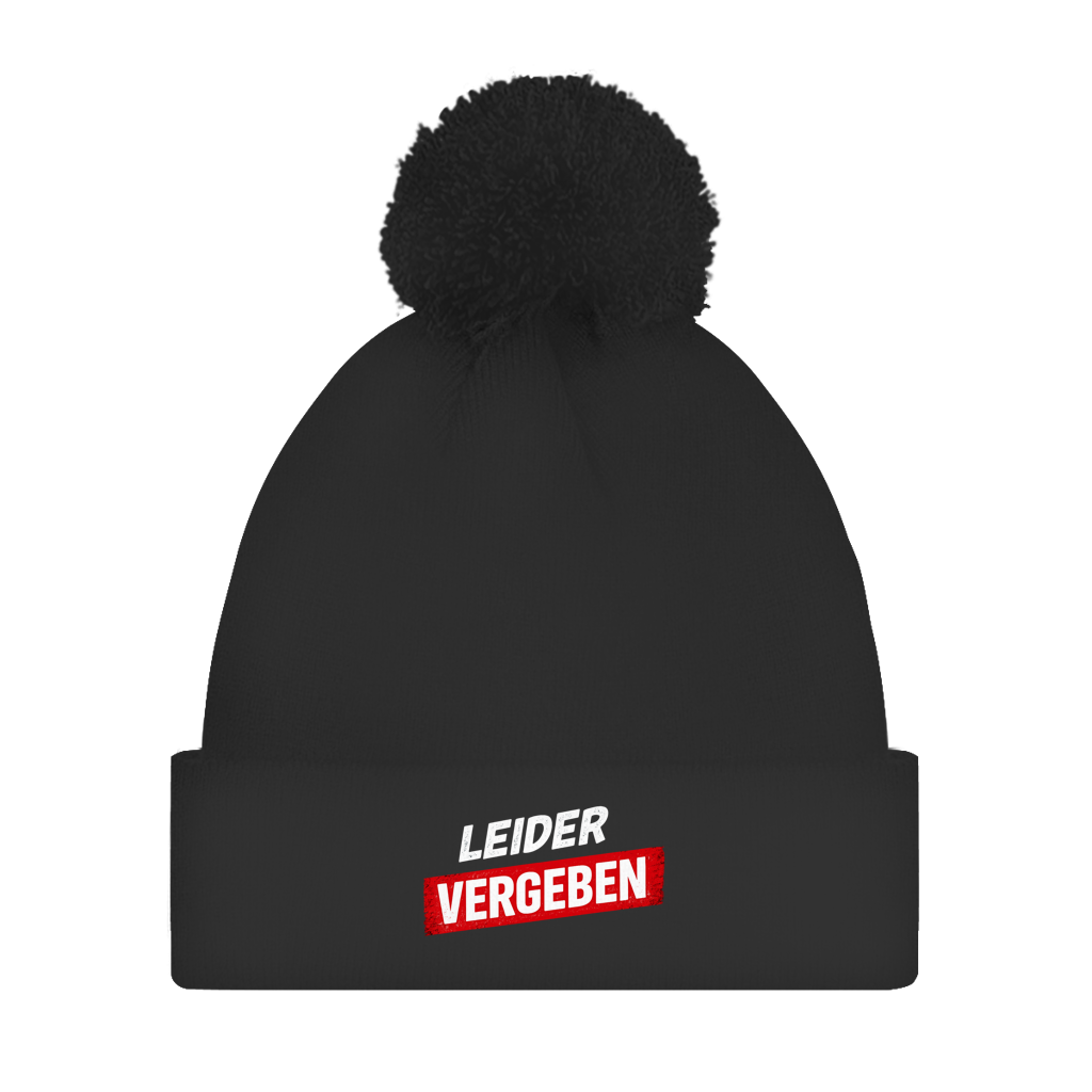 Bommelmütze „Leider vergeben“ – Unisex Statement Wintermütze mit Pompon