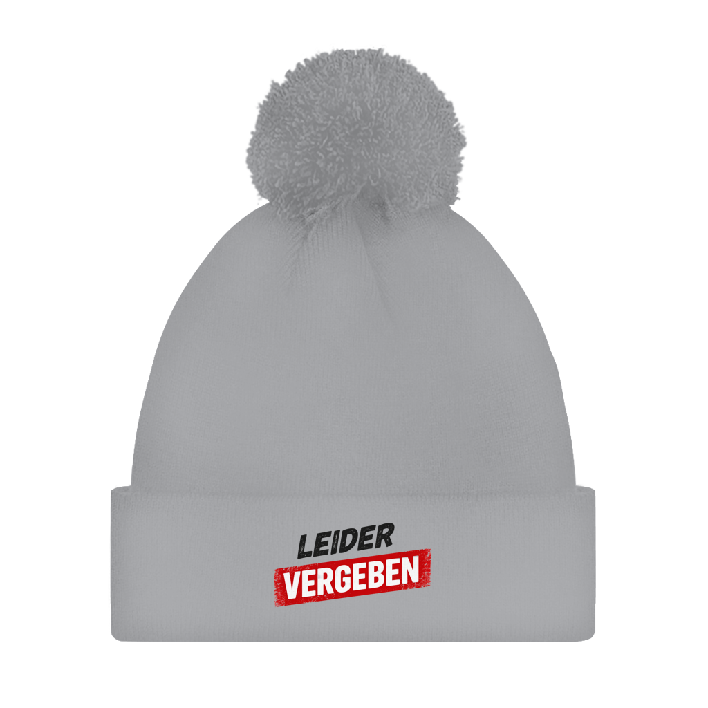 Bommelmütze „Leider vergeben“ – Unisex Statement Wintermütze mit Pompon