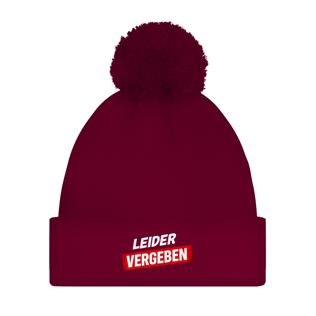 Bommelmütze „Leider vergeben“ – Unisex Statement Wintermütze mit Pompon