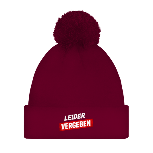 Bommelmütze „Leider vergeben“ – Unisex Statement Wintermütze mit Pompon