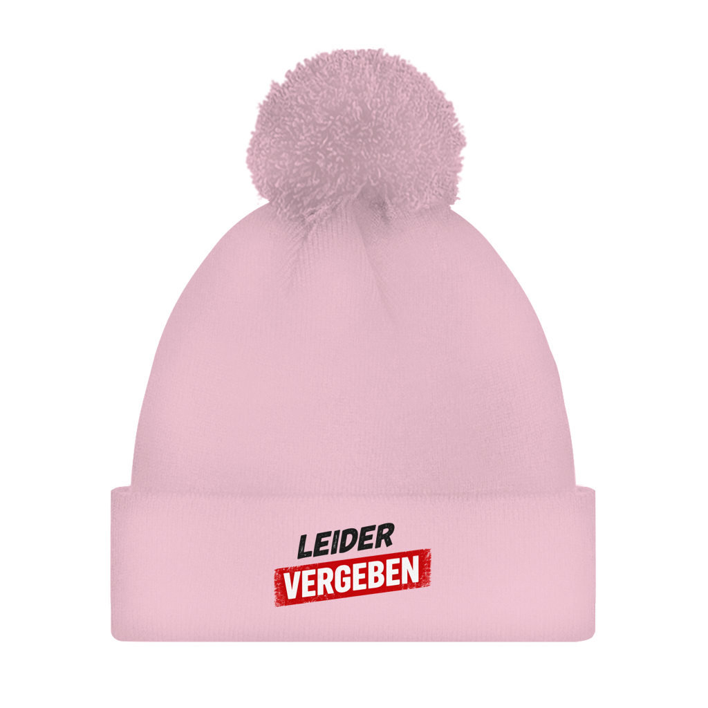 Bommelmütze „Leider vergeben“ – Unisex Statement Wintermütze mit Pompon