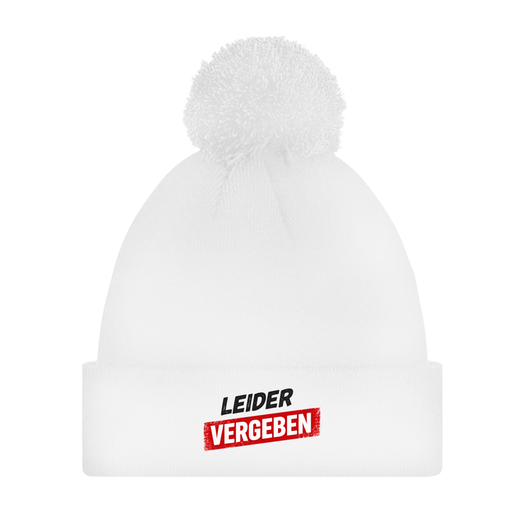 Bommelmütze „Leider vergeben“ – Unisex Statement Wintermütze mit Pompon