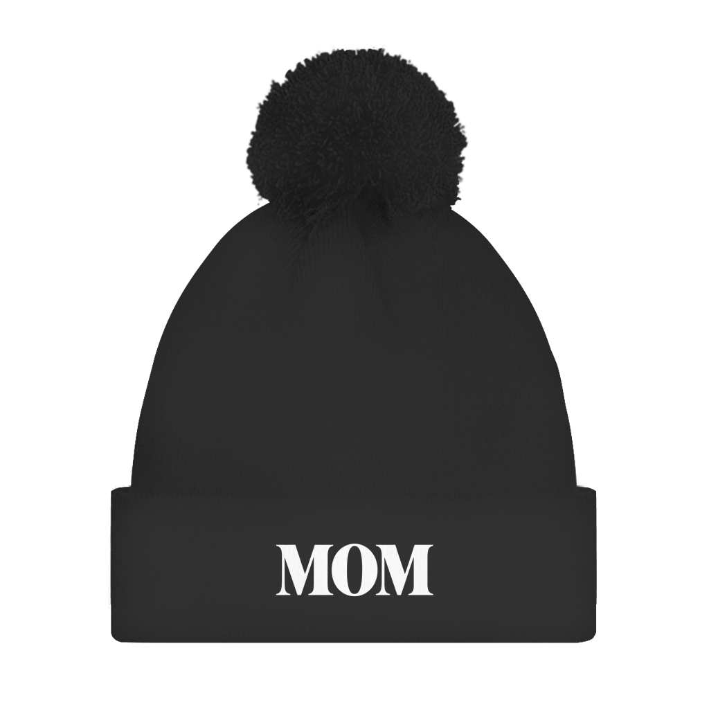 Bommelmütze „MOM“ – Unisex Statement Wintermütze mit Pompon
