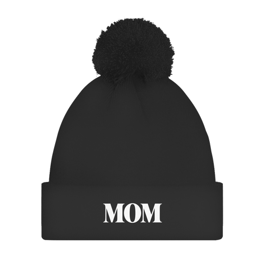 Bommelmütze „MOM“ – Unisex Statement Wintermütze mit Pompon