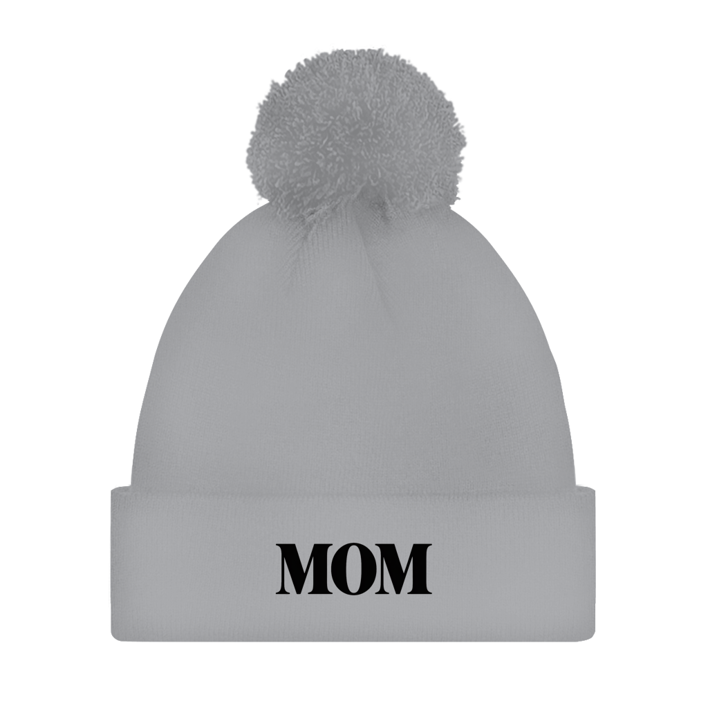 Bommelmütze „MOM“ – Unisex Statement Wintermütze mit Pompon