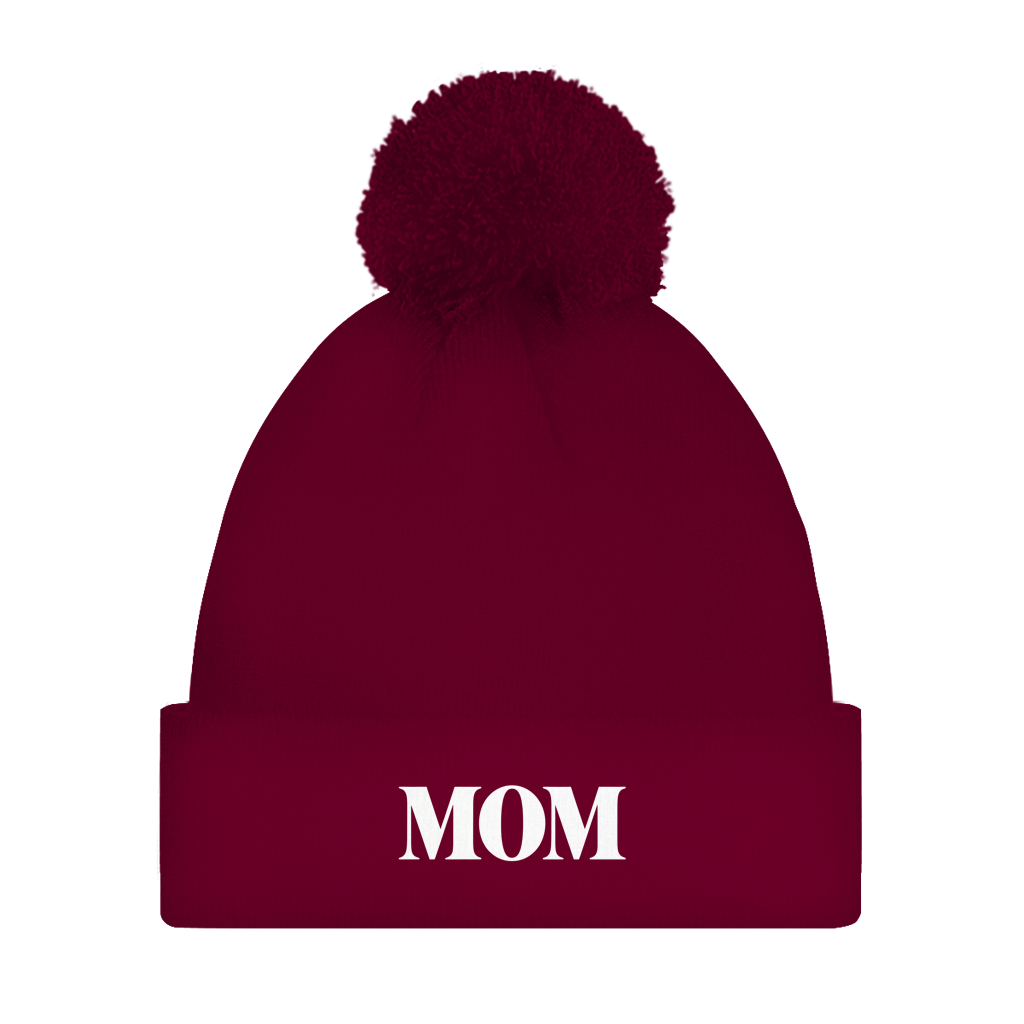 Bommelmütze „MOM“ – Unisex Statement Wintermütze mit Pompon