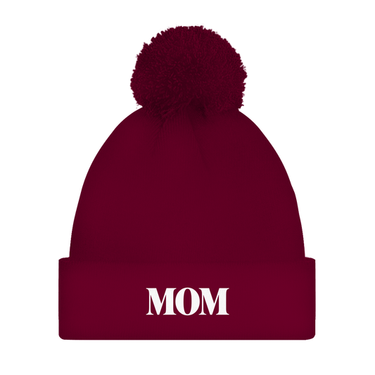Bommelmütze „MOM“ – Unisex Statement Wintermütze mit Pompon