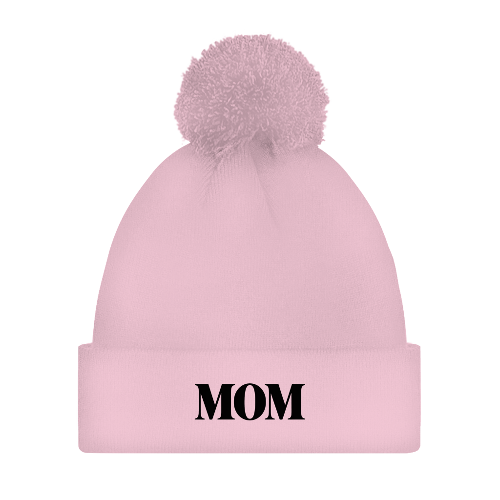 Bommelmütze „MOM“ – Unisex Statement Wintermütze mit Pompon