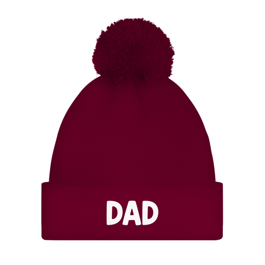 Bommelmütze „DAD“ – Unisex Statement Wintermütze mit Pompon
