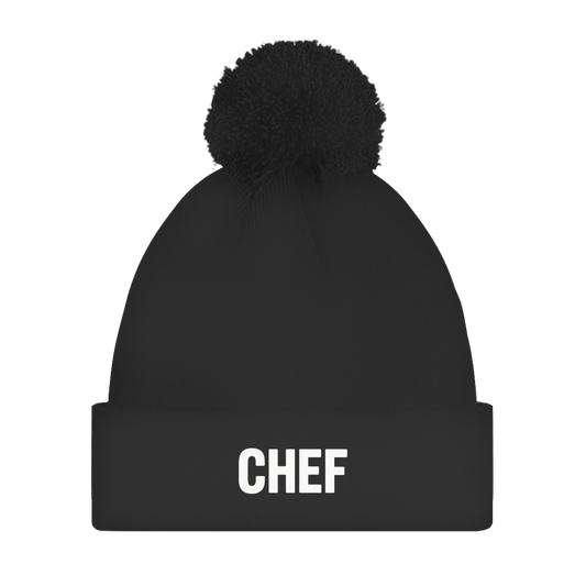 Bommelmütze „Chef“ – Unisex Statement Wintermütze mit Pompon