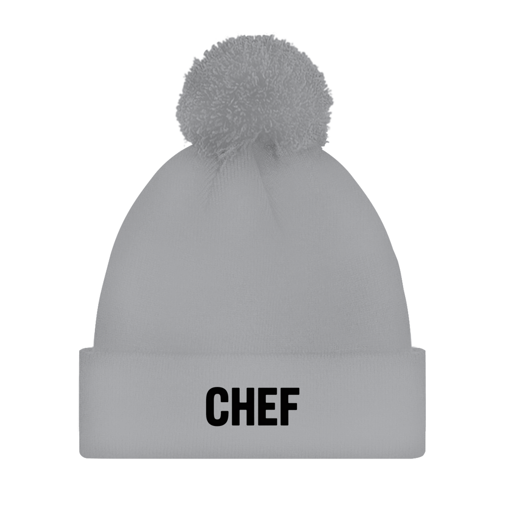 Bommelmütze „Chef“ – Unisex Statement Wintermütze mit Pompon