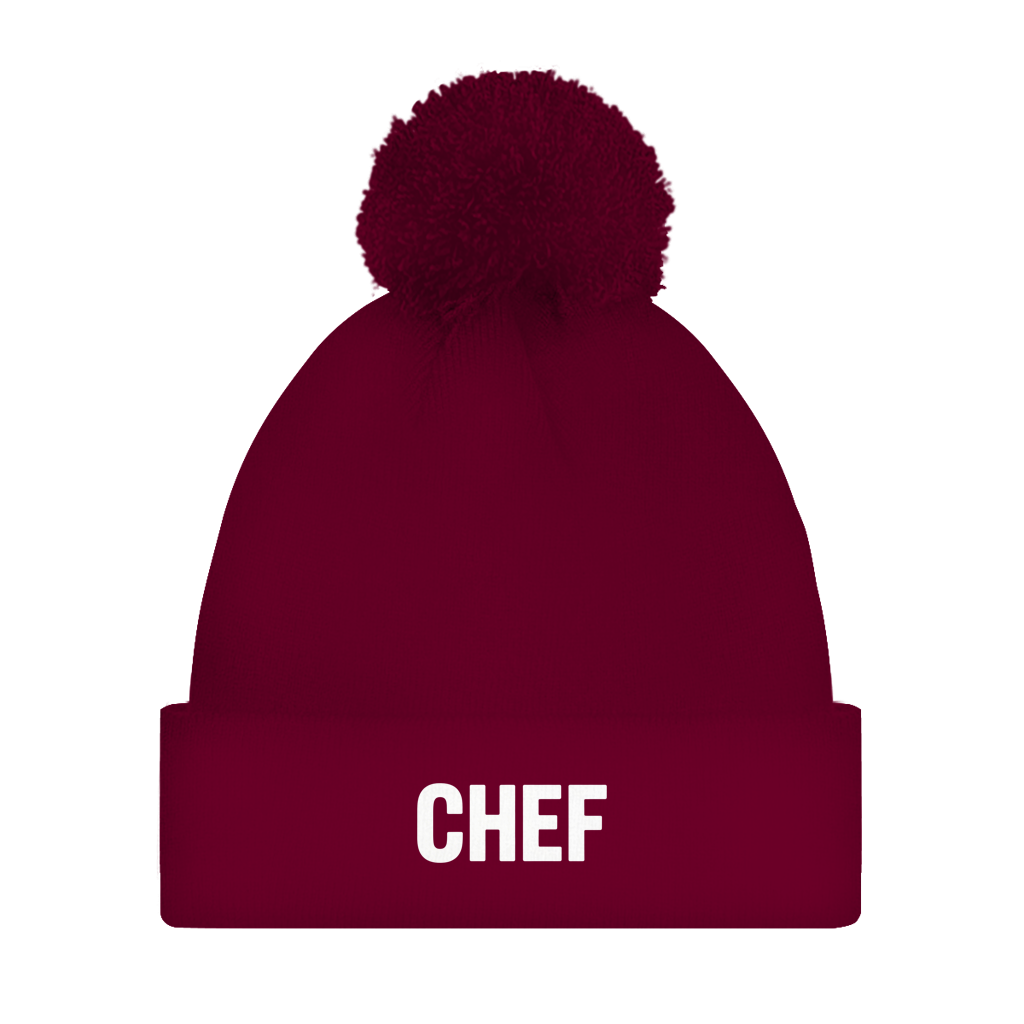 Bommelmütze „Chef“ – Unisex Statement Wintermütze mit Pompon