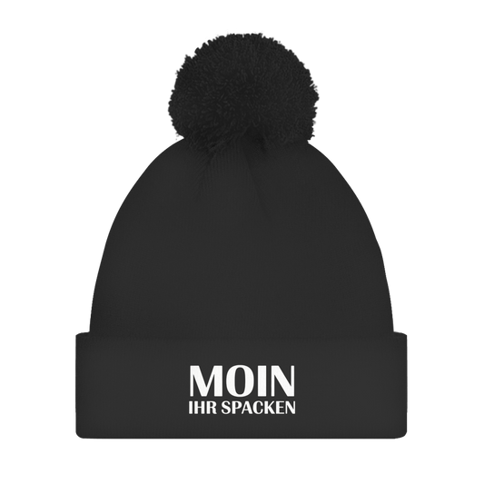 Bommelmütze „Moin ihr Spacken“ – Unisex Statement Wintermütze mit Pompon