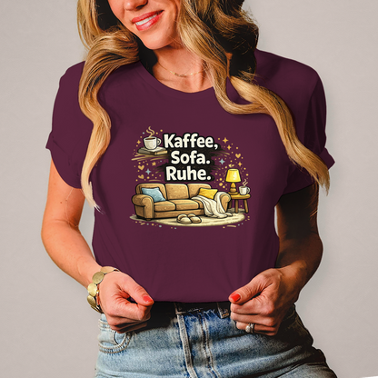 Damen Fun Shirt Kaffee Sofa Ruhe – Statement für Gemütlichkeit