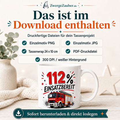 Inhalt des 112 Prozent Einsatzbereit Tassendesign Downloads mit PNG JPG PDF und Tassenwrap