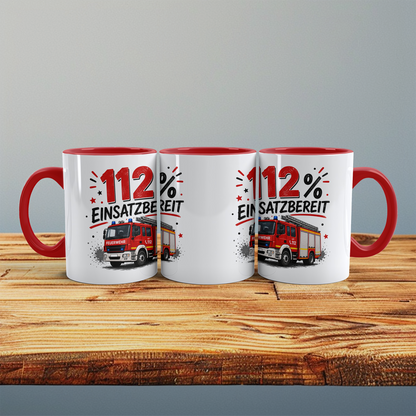 Feuerwehrtasse "112% Einsatzbereit" – Geschenk für Feuerwehrleute