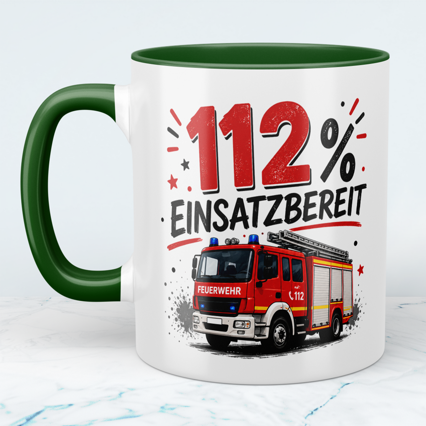 Feuerwehrtasse "112% Einsatzbereit" – Geschenk für Feuerwehrleute