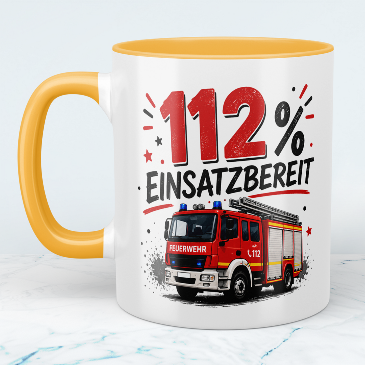 Feuerwehrtasse "112% Einsatzbereit" – Geschenk für Feuerwehrleute