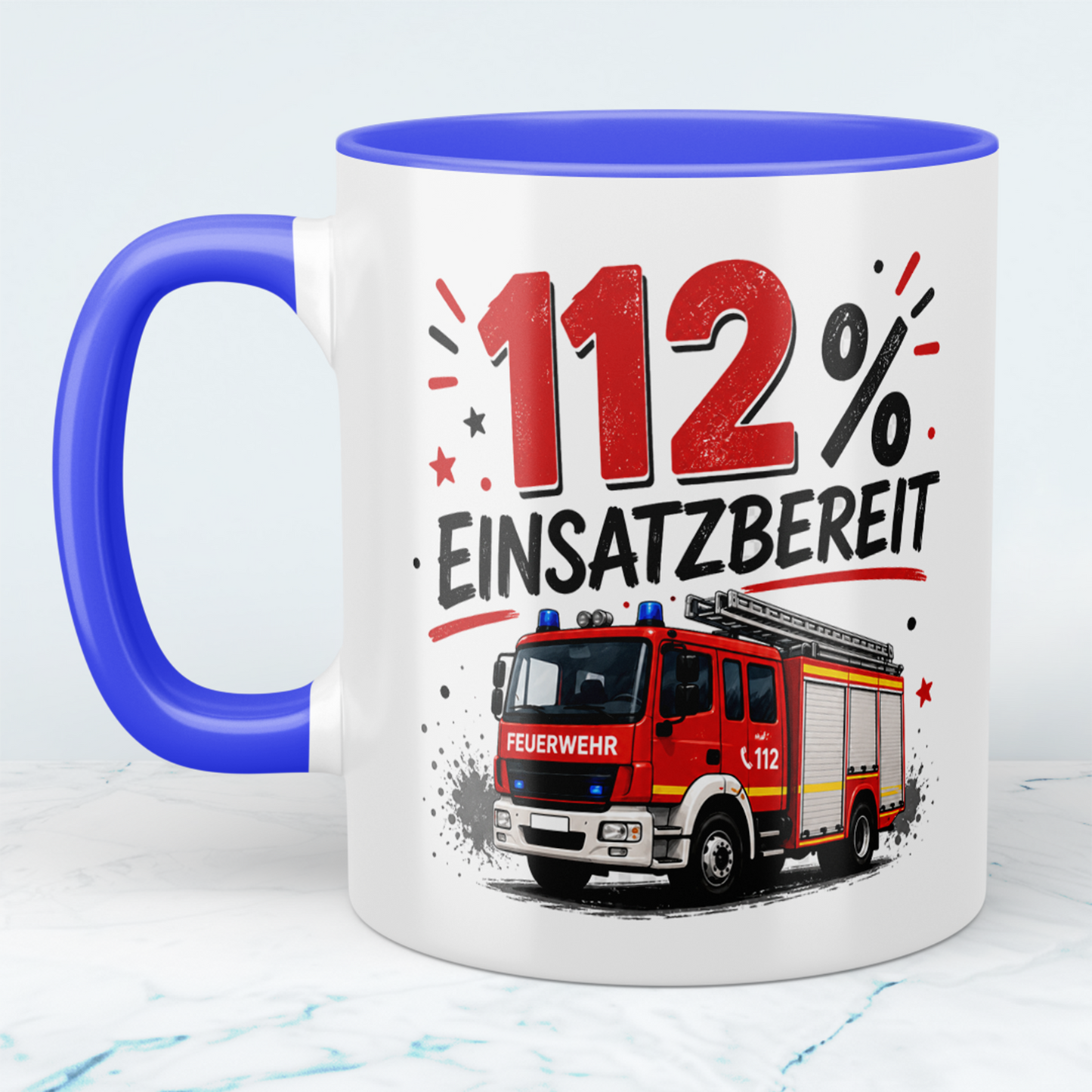 Feuerwehrtasse "112% Einsatzbereit" – Geschenk für Feuerwehrleute
