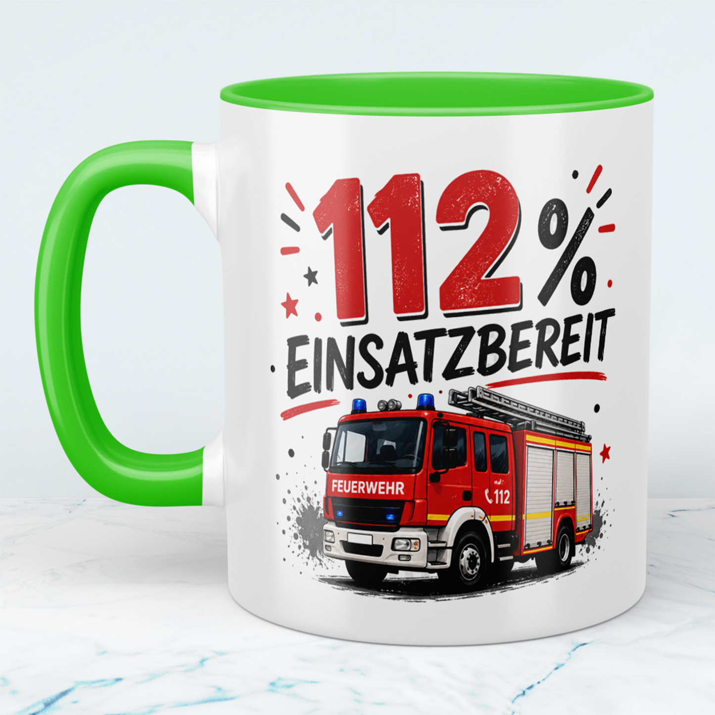 Feuerwehrtasse "112% Einsatzbereit" – Geschenk für Feuerwehrleute