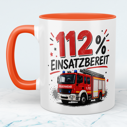 Feuerwehrtasse "112% Einsatzbereit" – Geschenk für Feuerwehrleute