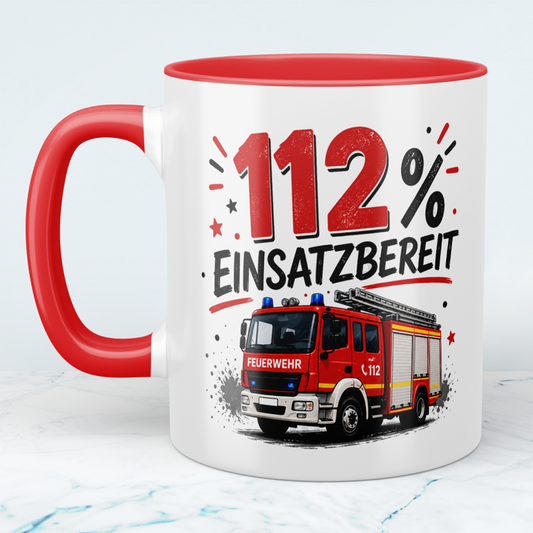 Feuerwehrtasse "112% Einsatzbereit" – Geschenk für Feuerwehrleute