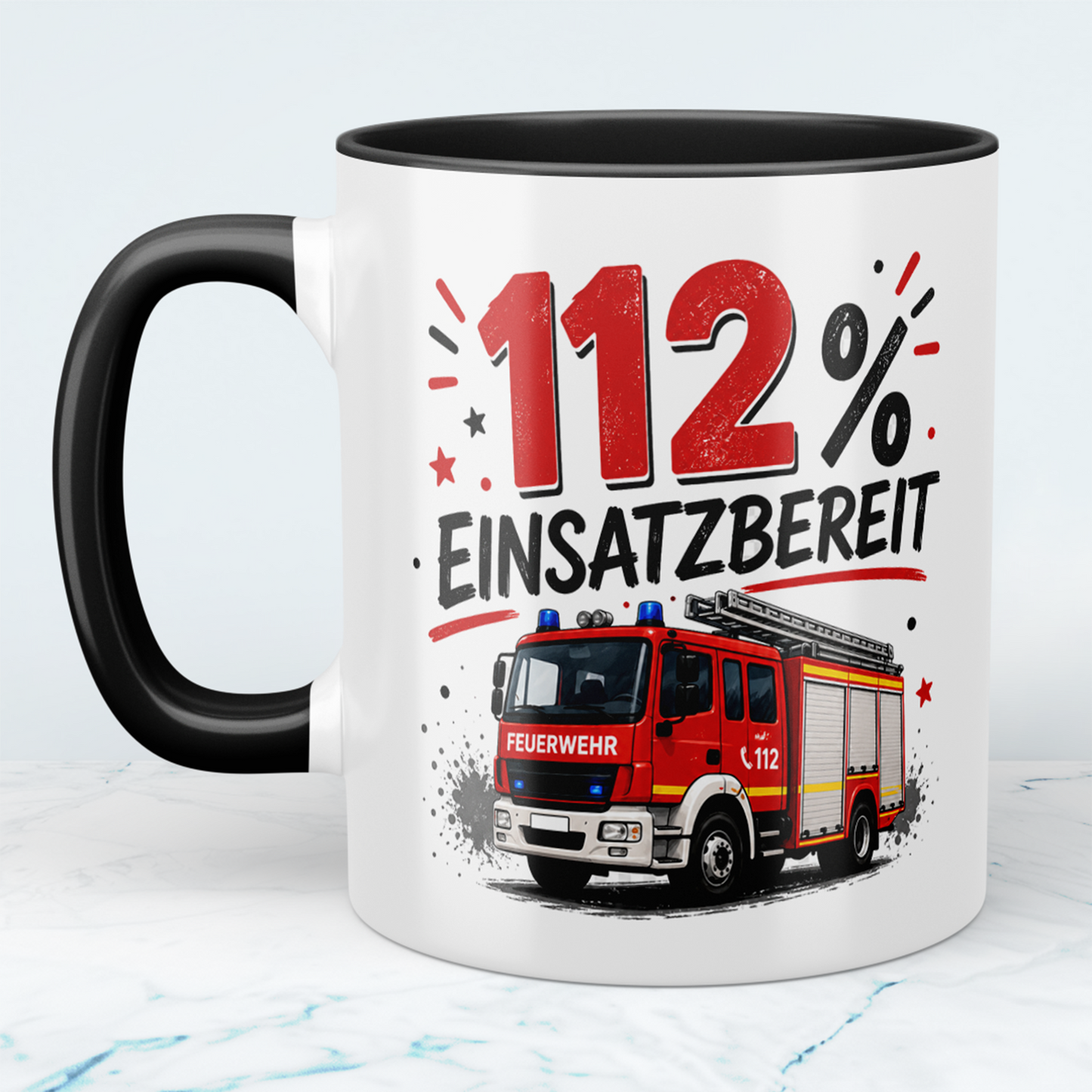 Feuerwehrtasse "112% Einsatzbereit" – Geschenk für Feuerwehrleute