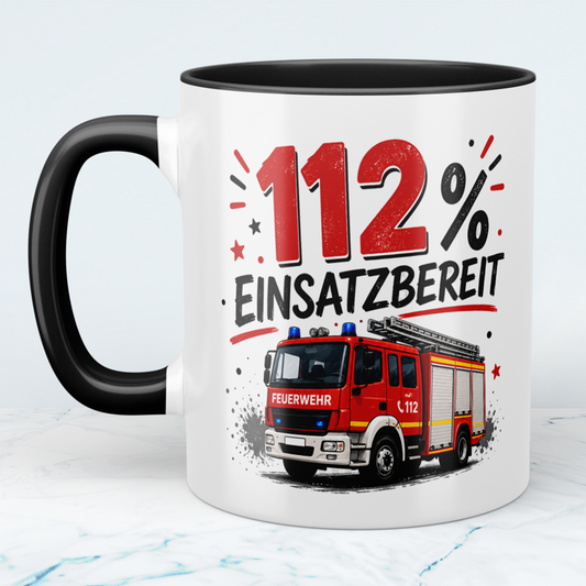 Feuerwehrtasse "112% Einsatzbereit" – Geschenk für Feuerwehrleute