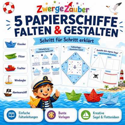 5 Papierschiffe falten und gestalten – Klassiker, Flitzer, Frachter, Windsegler und Abenteuerschiff mit Faltvorlagen