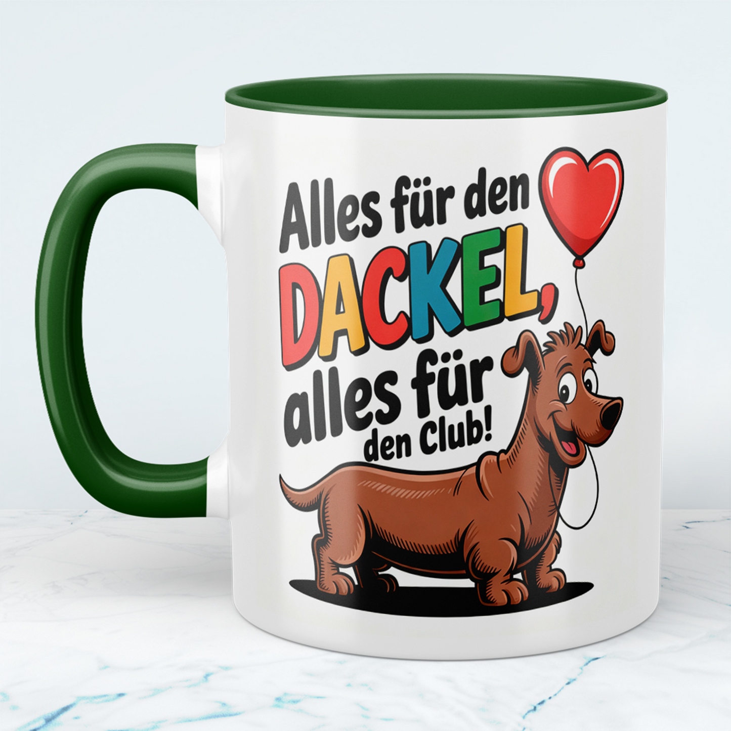 Bedruckte Kaffeetasse mit Spruch – Alles für den Dackel – Originelles Geschenk