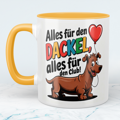 Bedruckte Kaffeetasse mit Spruch – Alles für den Dackel – Originelles Geschenk