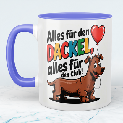 Bedruckte Kaffeetasse mit Spruch – Alles für den Dackel – Originelles Geschenk