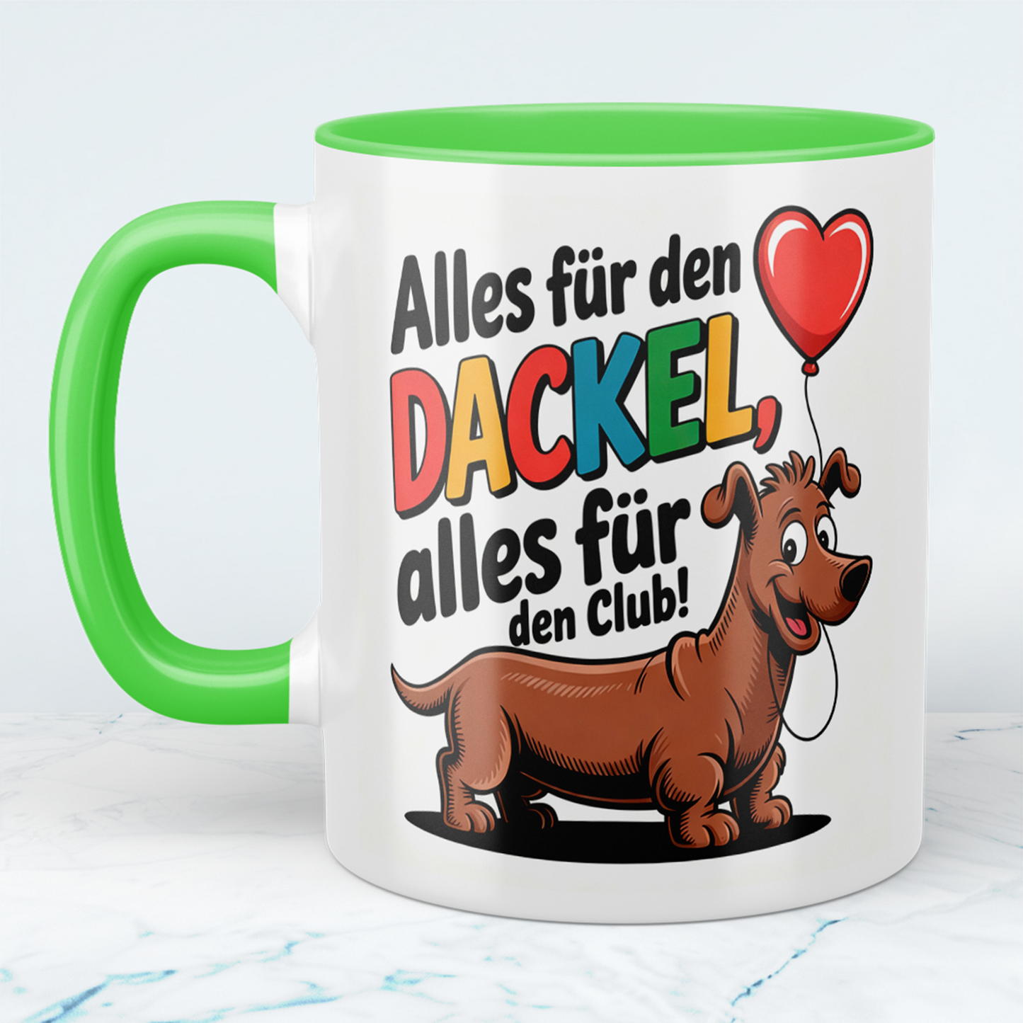 Bedruckte Kaffeetasse mit Spruch – Alles für den Dackel – Originelles Geschenk