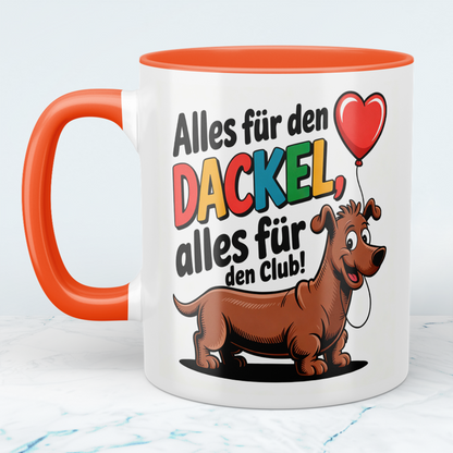 Bedruckte Kaffeetasse mit Spruch – Alles für den Dackel – Originelles Geschenk