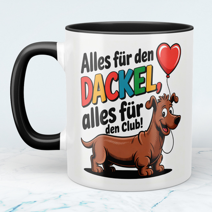 Bedruckte Kaffeetasse mit Spruch – Alles für den Dackel – Originelles Geschenk
