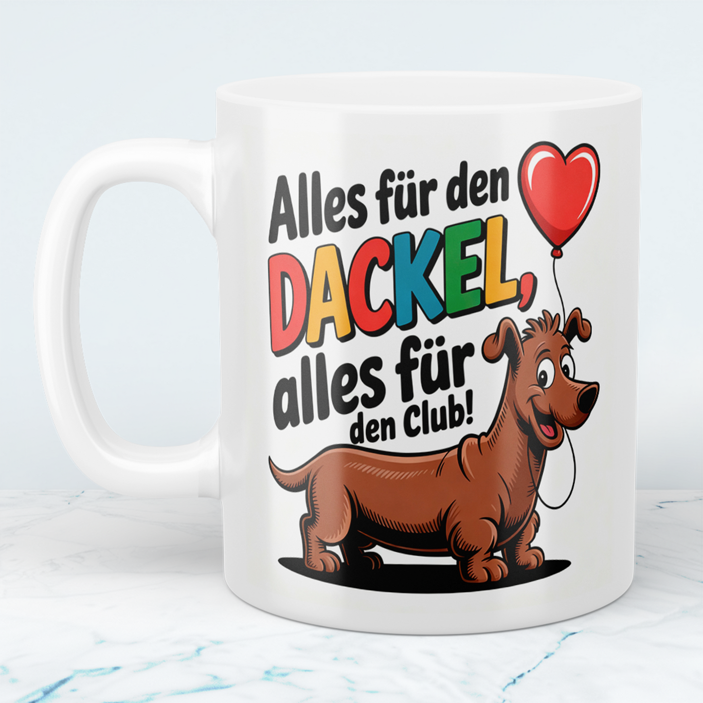 Bedruckte Kaffeetasse mit Spruch – Alles für den Dackel – Originelles Geschenk