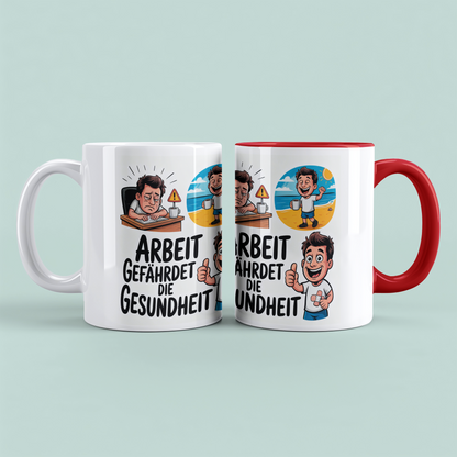 Lustige Bedruckte Tasse: “Arbeit gefährdet die Gesundheit” – Ideales Geschenk für Kollegen im Büro