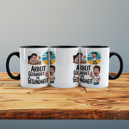 Lustige Bedruckte Tasse: “Arbeit gefährdet die Gesundheit” – Ideales Geschenk für Kollegen im Büro