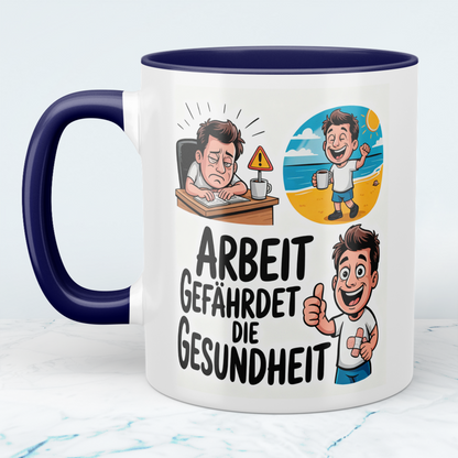 Lustige Bedruckte Tasse: “Arbeit gefährdet die Gesundheit” – Ideales Geschenk für Kollegen im Büro