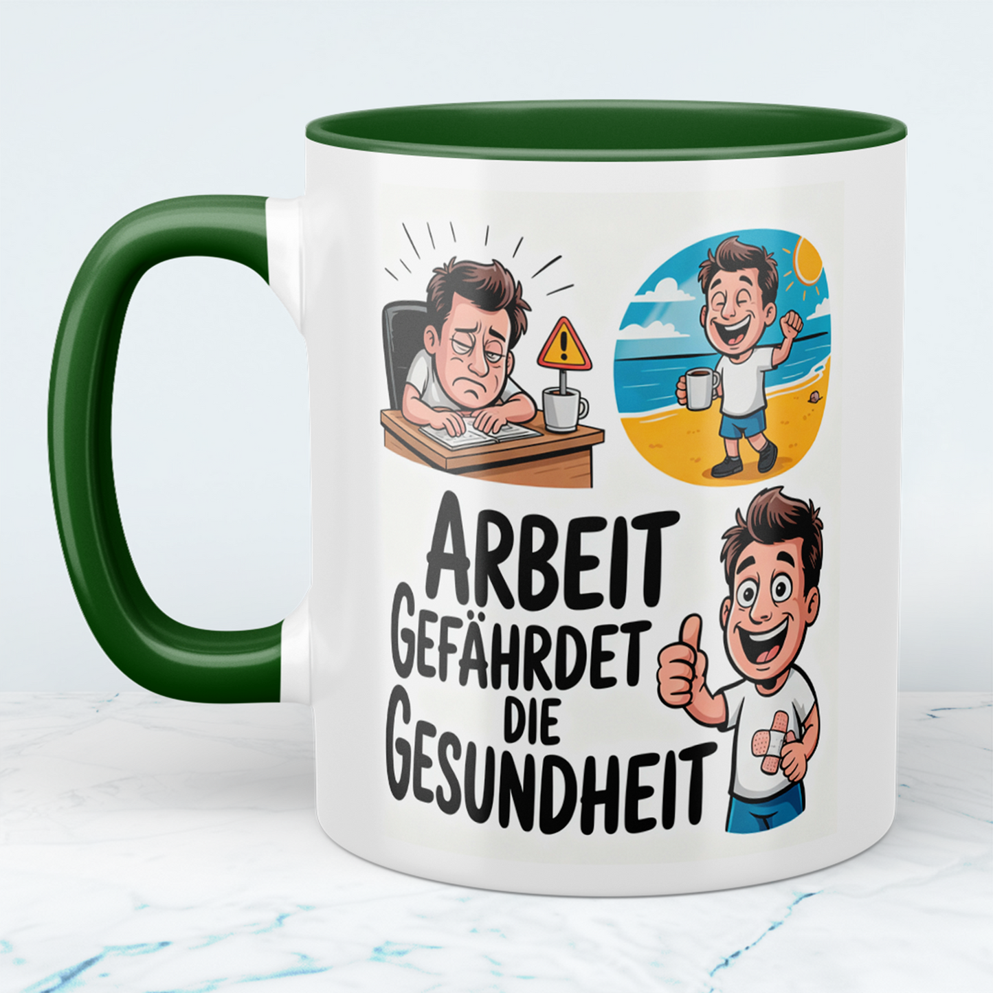 Lustige Bedruckte Tasse: “Arbeit gefährdet die Gesundheit” – Ideales Geschenk für Kollegen im Büro