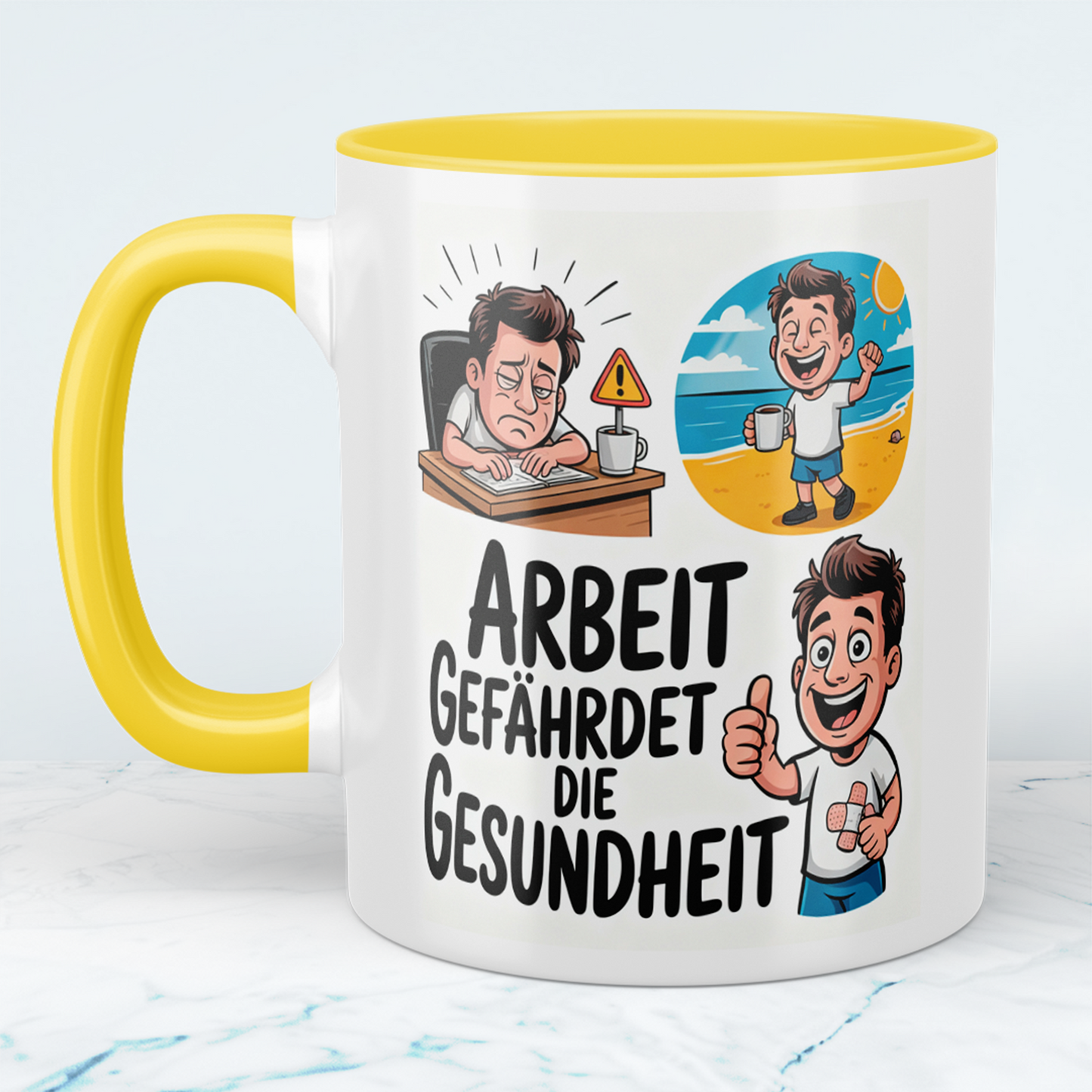 Lustige Bedruckte Tasse: “Arbeit gefährdet die Gesundheit” – Ideales Geschenk für Kollegen im Büro