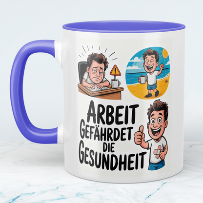 Lustige Bedruckte Tasse: “Arbeit gefährdet die Gesundheit” – Ideales Geschenk für Kollegen im Büro