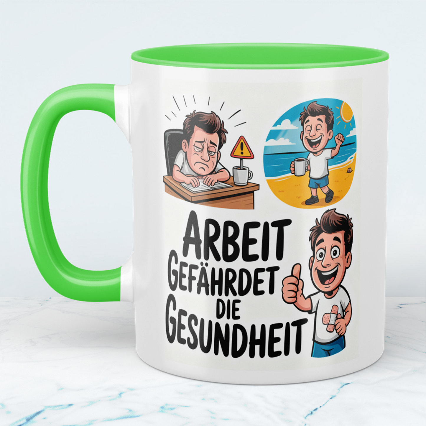 Lustige Bedruckte Tasse: “Arbeit gefährdet die Gesundheit” – Ideales Geschenk für Kollegen im Büro