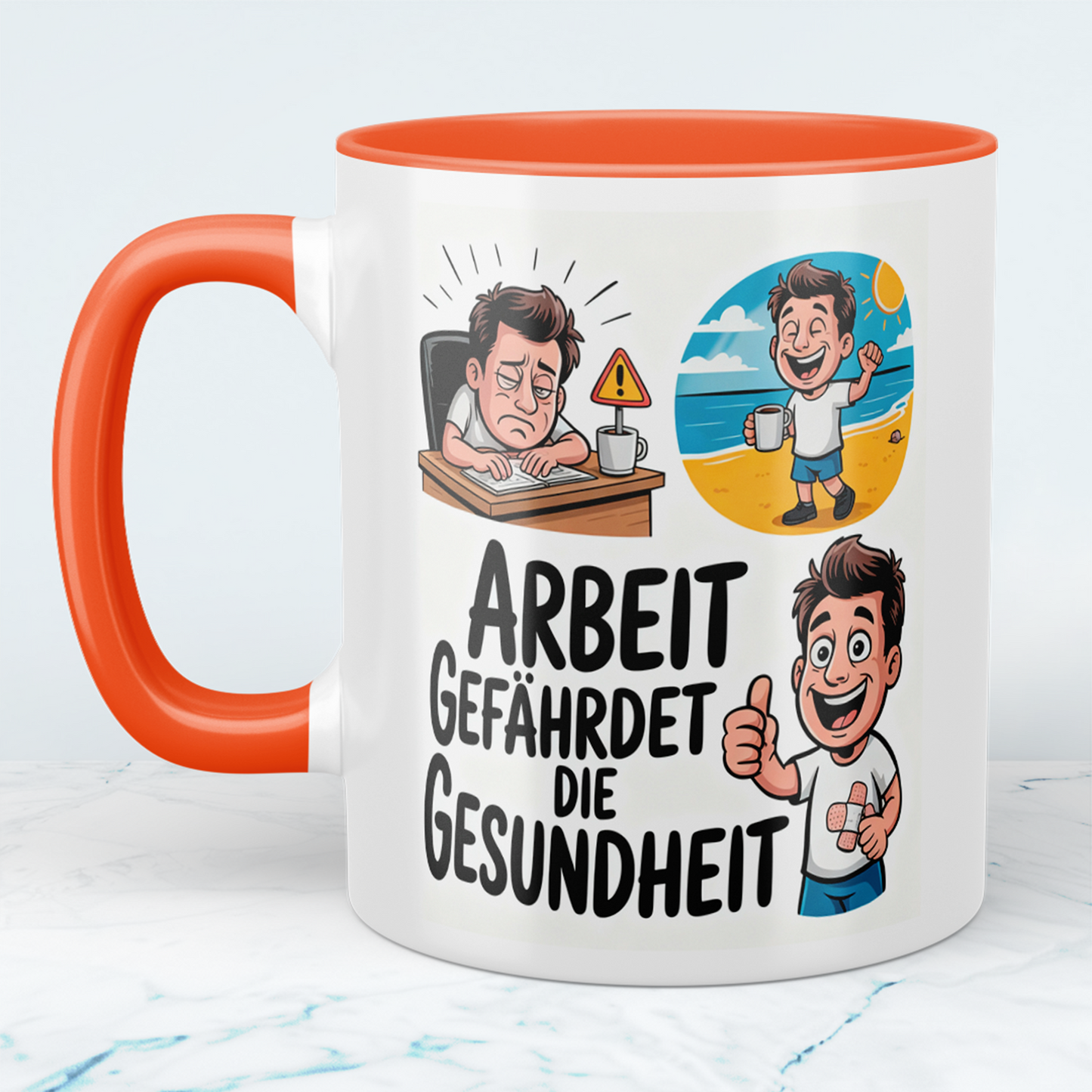 Lustige Bedruckte Tasse: “Arbeit gefährdet die Gesundheit” – Ideales Geschenk für Kollegen im Büro