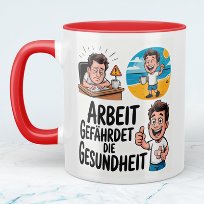 Lustige Bedruckte Tasse: “Arbeit gefährdet die Gesundheit” – Ideales Geschenk für Kollegen im Büro