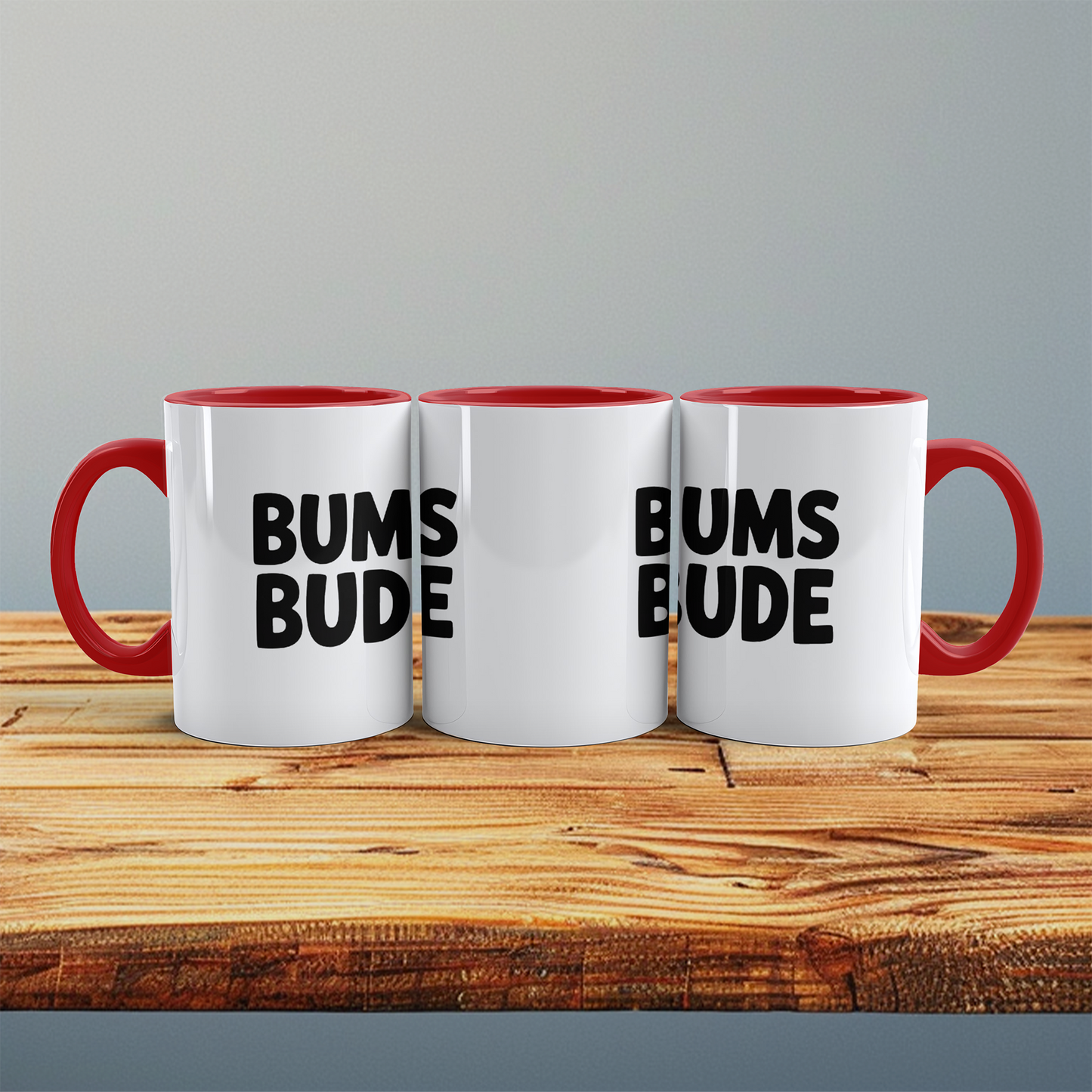 Bedruckte Spaß-Tasse BUMSBUDE – Geschenkidee für Büro & Alltag