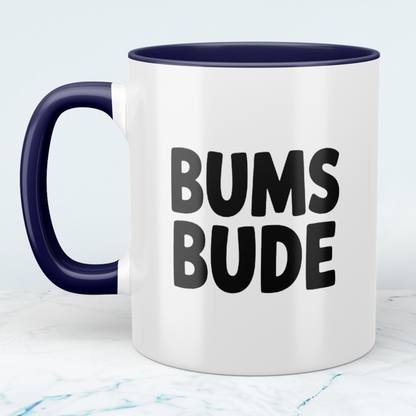 Bedruckte Spaß-Tasse BUMSBUDE – Geschenkidee für Büro & Alltag