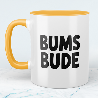 Bedruckte Spaß-Tasse BUMSBUDE – Geschenkidee für Büro & Alltag