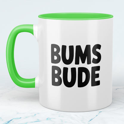 Bedruckte Spaß-Tasse BUMSBUDE – Geschenkidee für Büro & Alltag