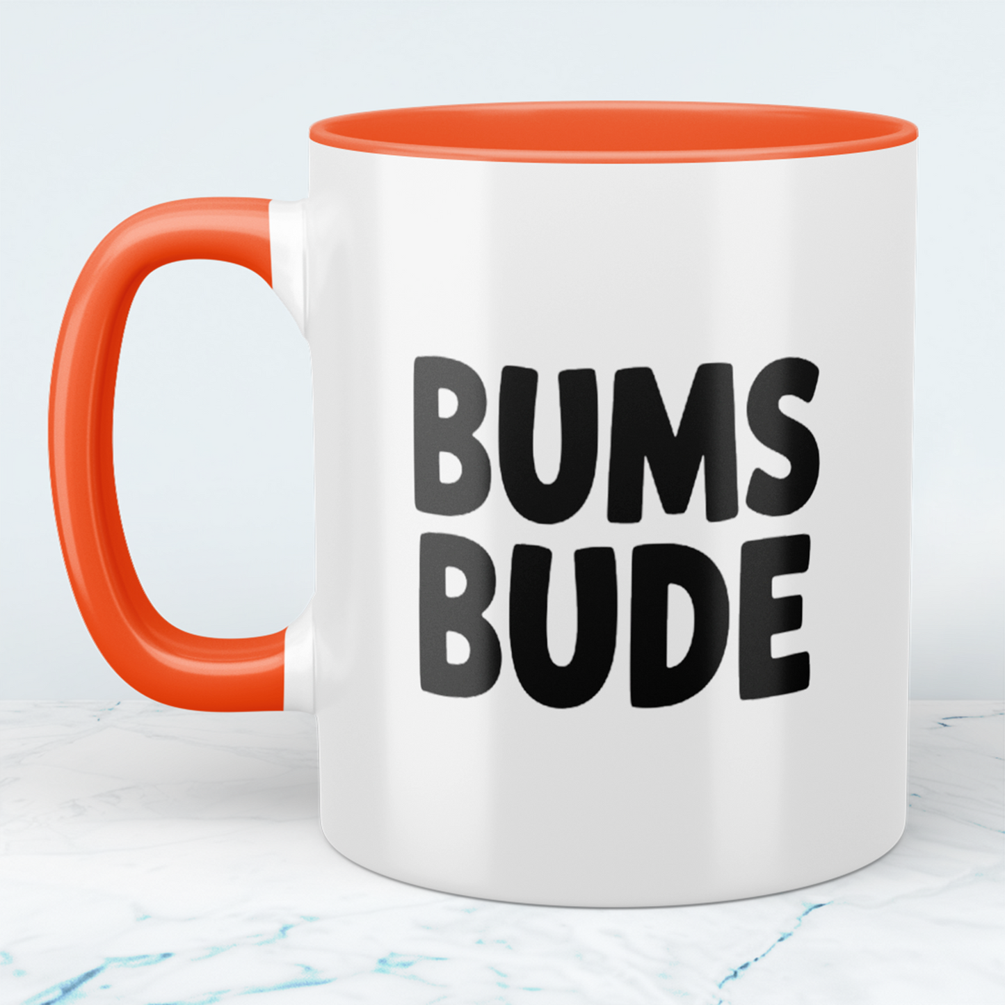 Bedruckte Spaß-Tasse BUMSBUDE – Geschenkidee für Büro & Alltag